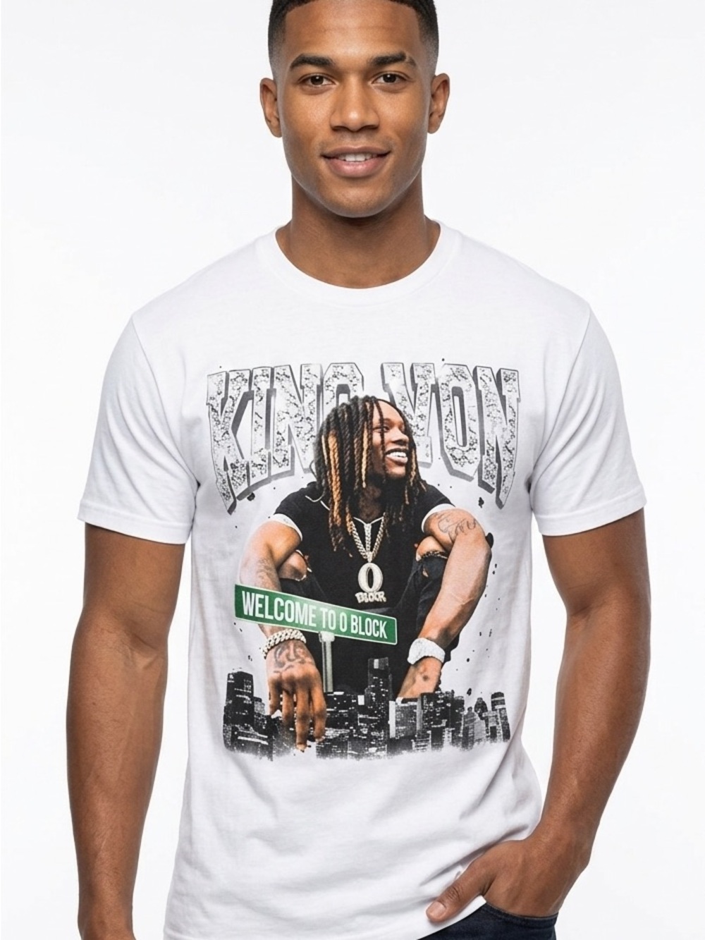 King Von welcome to o block White Graphic Tee - Short Sleeve small